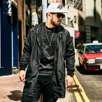 

2018 Autumn trendy Large size 6XL Long section Personality Printing Windbreaker Men Loose Fashion Casual Hooded Casual jacket