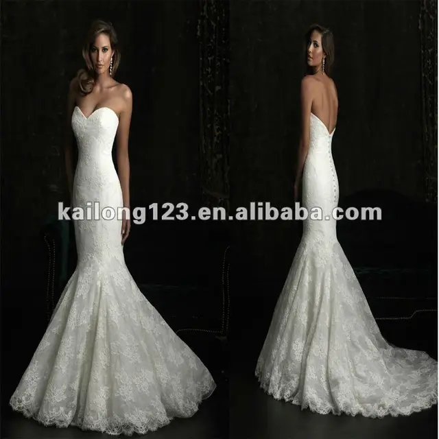Stunning Slim Fit and Flare Chapel train Sweetheart Organza English Net Lace Mermaid Dress-in
