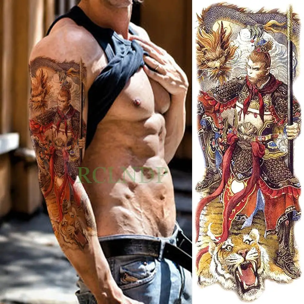 Водостойкая временная татуировка наклейка крутая механика полная рука инопланетянин поддельные тату флэш-тату рукав большой размер боди-арт Тато для мужчин - Цвет: Коричневый