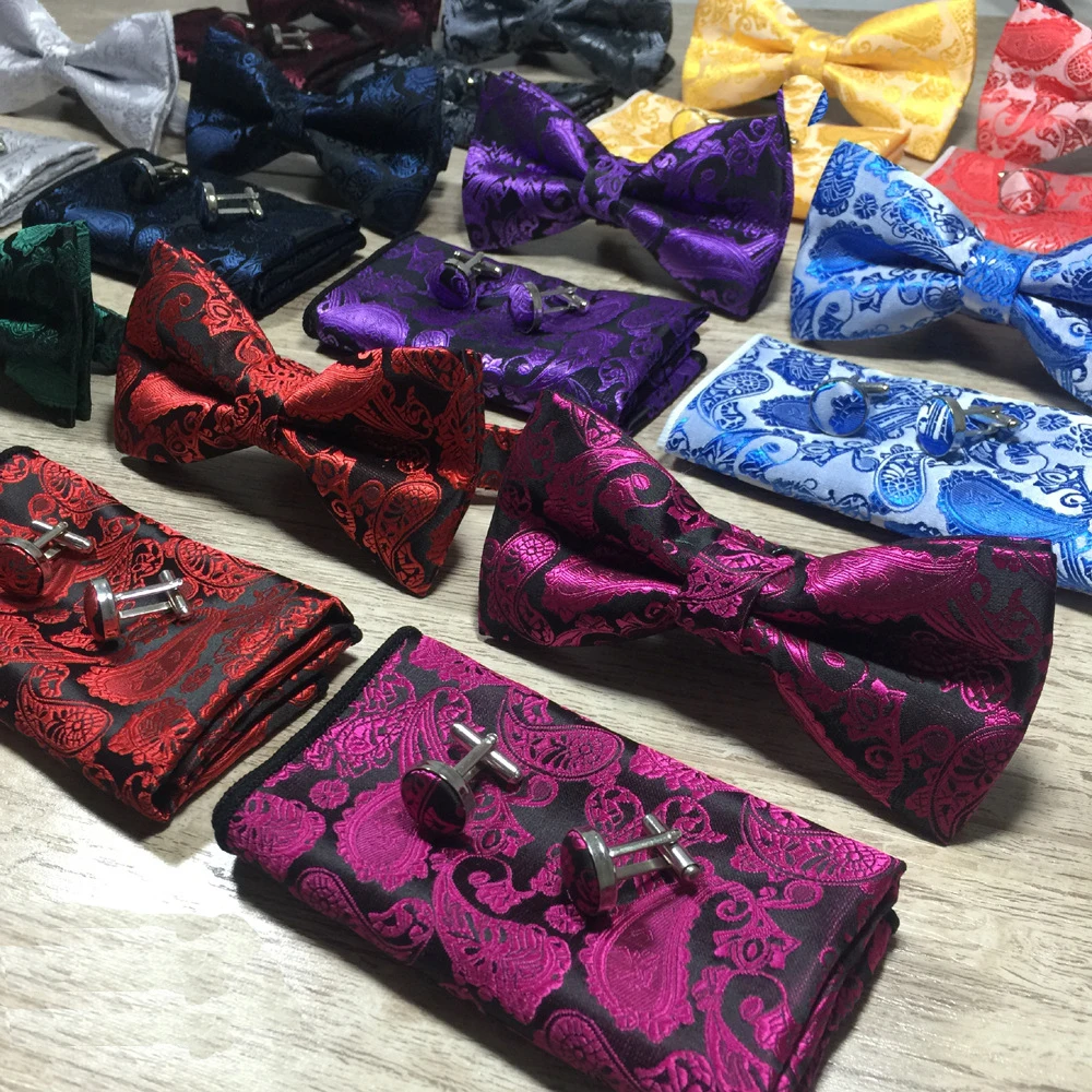 

New Silk Jacquard Woven Men Butterfly Self Bow Tie BowTie Pocket Square Handkerchief Hanky Suit Set Floral Paisley 3pcs/set