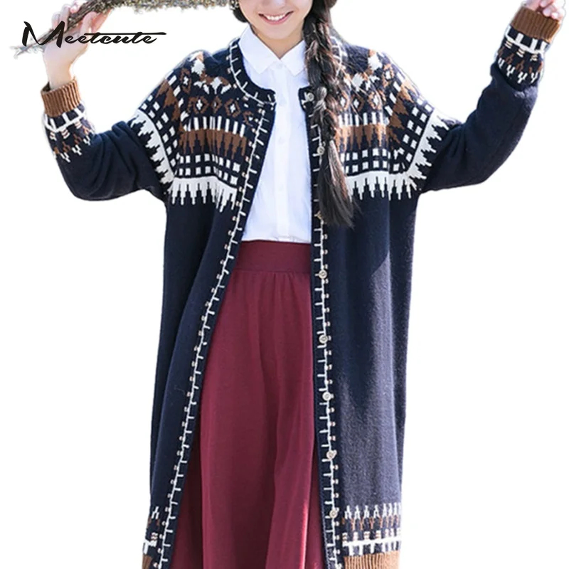 

Meetcute Soft and Warm Knitted Cardigans for Pregnant Women Retro Ethnic Style Argyle Print Long Sleeve Sweater Cardigans