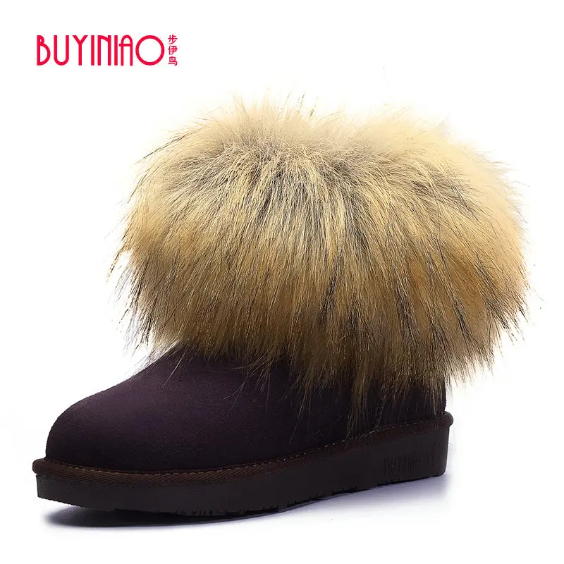 

BUYINIAO 2019 Top Quality 100% Genuine Leather Winter Boots Women Snow Boots Quality Warm Plush Women Fashion ankle boots