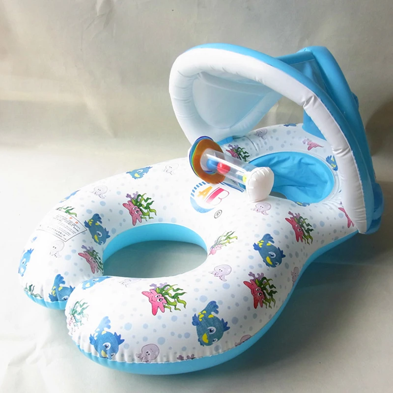 

Baby Inflatable Float Neck Ring Swimming Pool Sunshade Under Shadow Mother Kids Non-Toxic PVC Safety Swimming Ring Float Seat