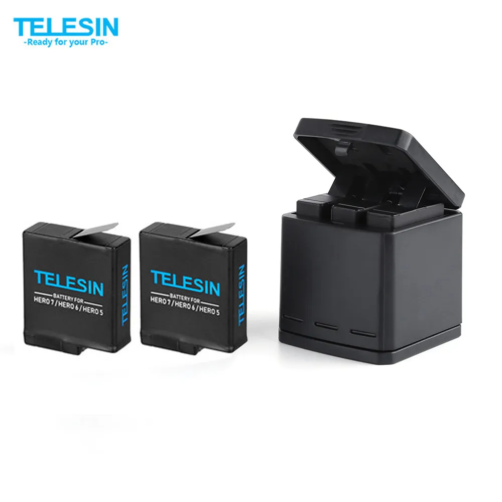 TELESIN For Gopro Hero 8 7 6 5 3 slot travel charging box charger 2 battery Kit