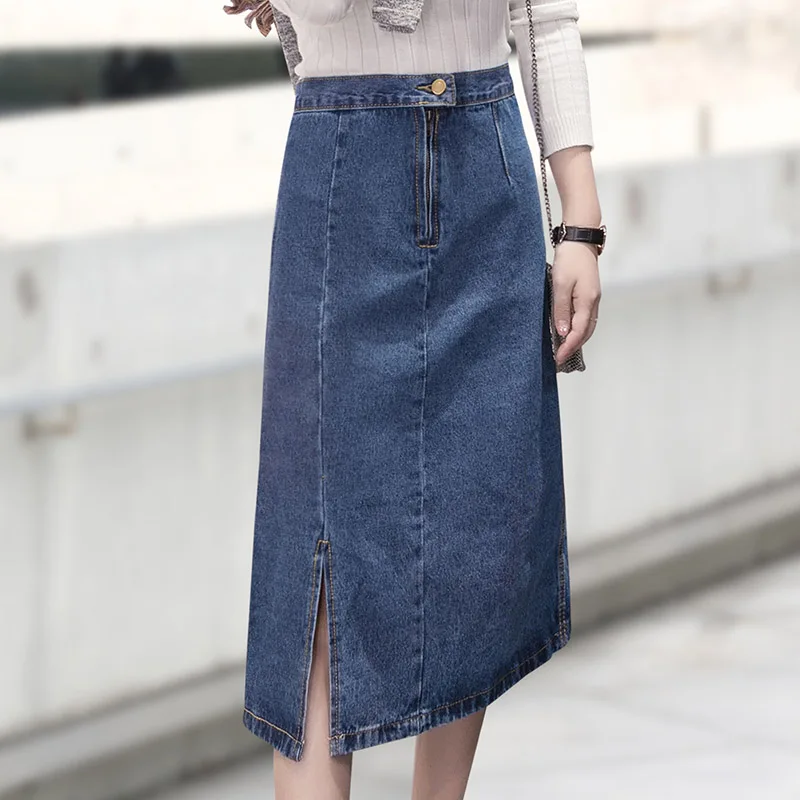 mid calf length denim skirts