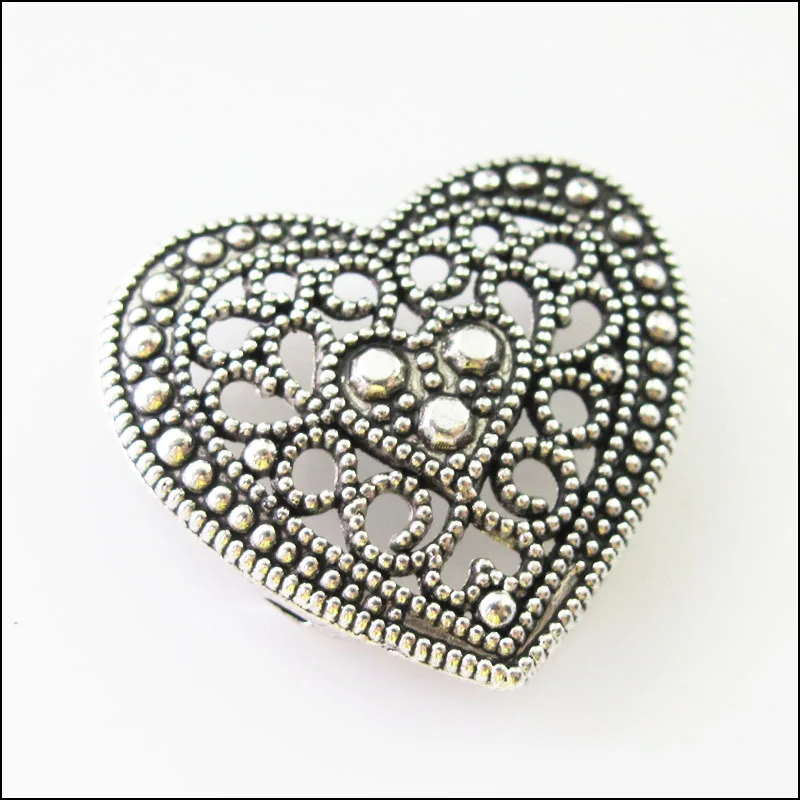 

5Pcs Tibetan Silver 2-2 Hole Heart Spacer Bar Beads Connectors Charms 23x25mm