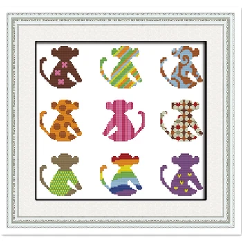 

Changeable Monkey Chinese Counted Cross Stitch Pattern Painting Needlework 11CT Printed On Canvas DIY Set Embroidery Cross Set