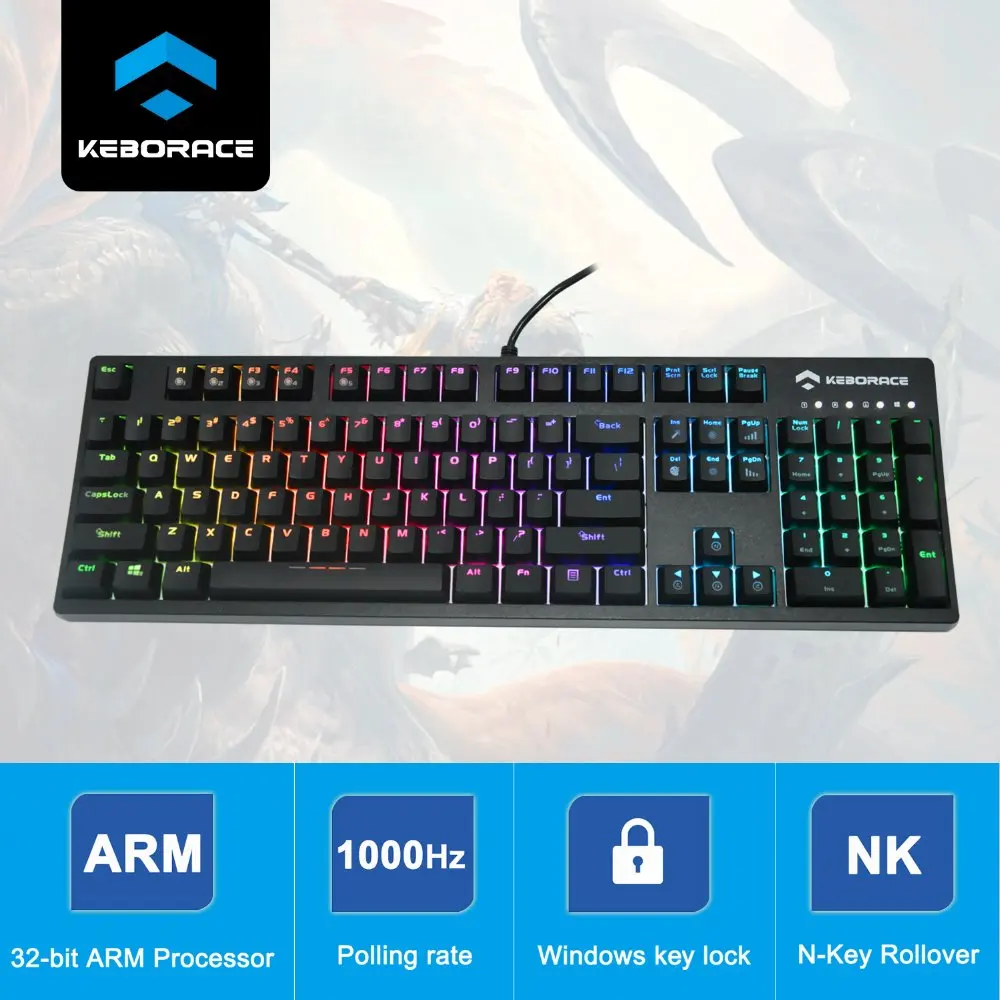 

Black/Blue/Red/Brown Switch Customized Backlight Mechanical Game Keyboard HGK104