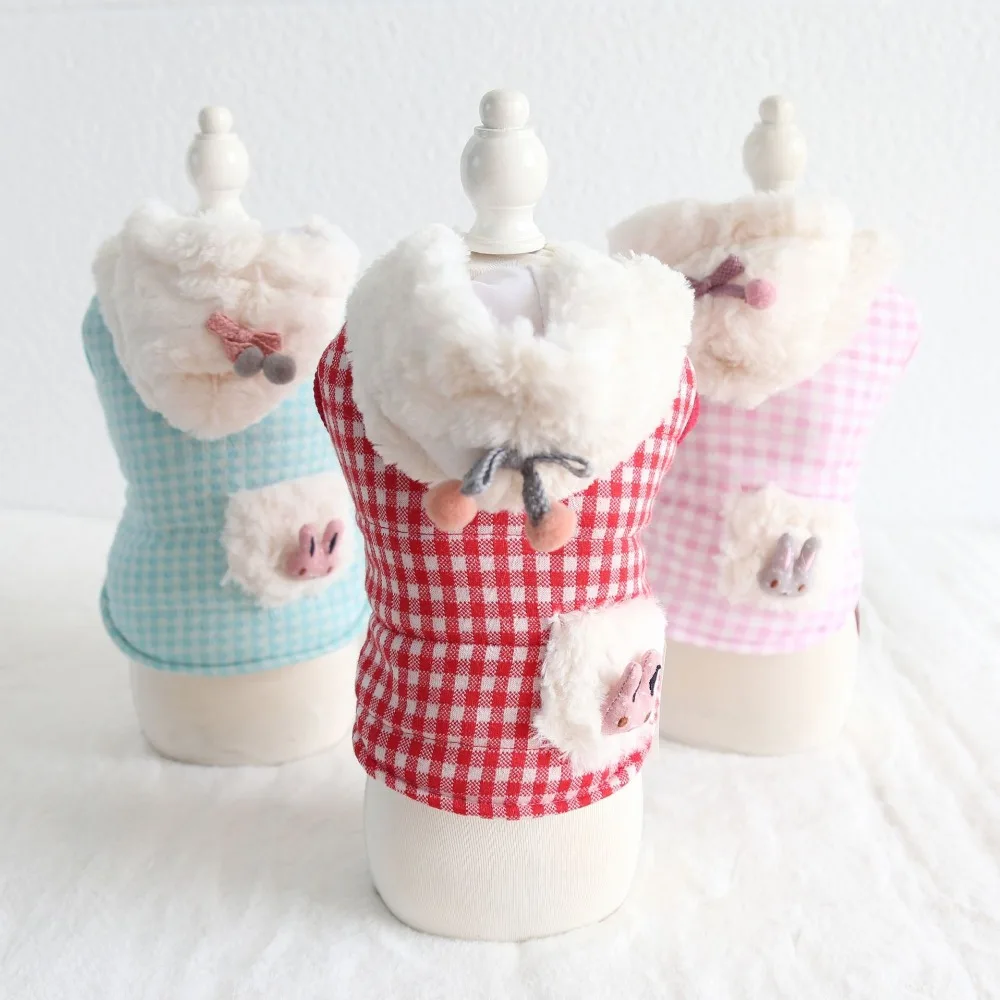 

2019 Autumn And Winter New Coming Dog Coats With Bunny Pocket Plaid Styles Green Pink Red Colors Warm Vest For Pets Dog Jacket