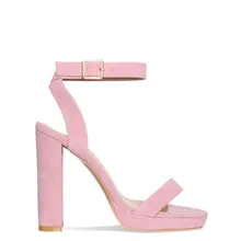Pink OL Women Sandals High Heel Ankle Strap Open Toe Chunky Heels Rubber Sole Office Shoes Women Summer Style Synthetic Sandal