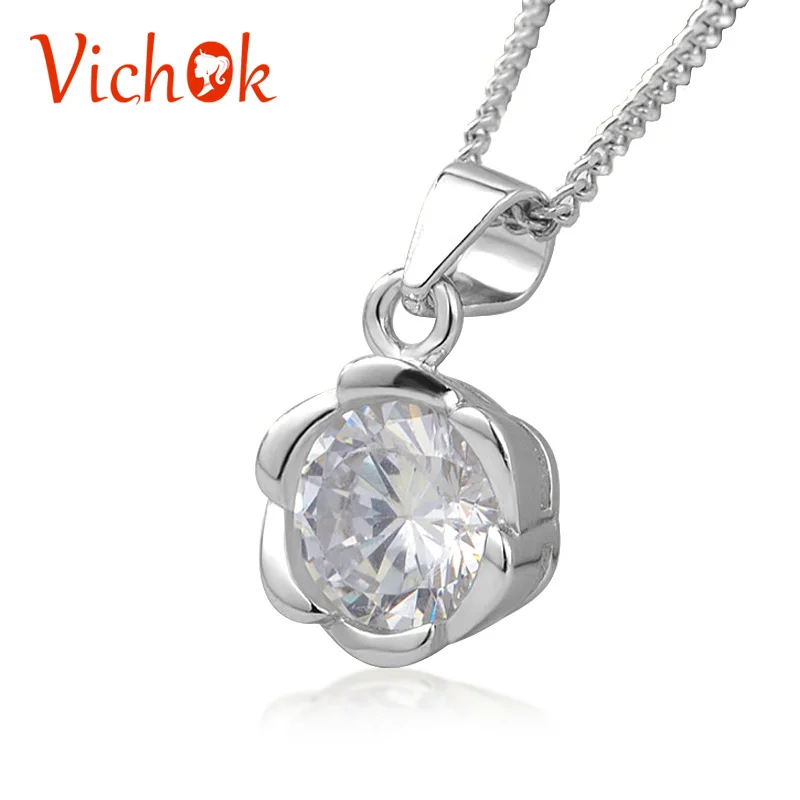 

VICHOK blossomed flowers-shaped pendant & necklaces 925 Sterling Silver fine luxury necklace jewelry for women gift party