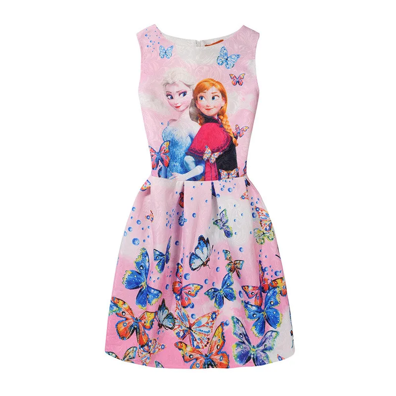 Dulce Amor/летние платья для девочек платье Эльзы праздничное платье принцессы Анны для девочек-подростков с принтом бабочки, одежда для маленьких девочек