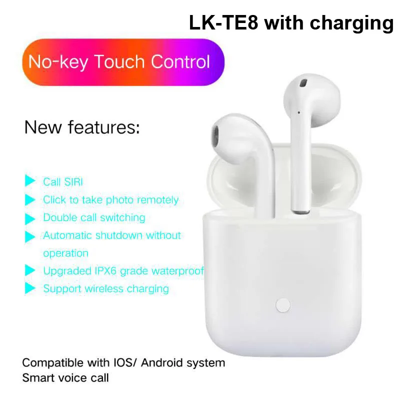 

Free Shipping LK-TE8 Bluetooth Earphone Wireless Earbuds Stereo Bass Headset for iPhone Huawei Headphone PK i10 EP010 I9S i7s