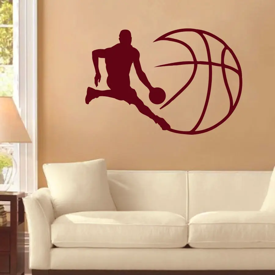 Wall Decals Sports Basketball Player Ball Game Team Gym Club Home Decor