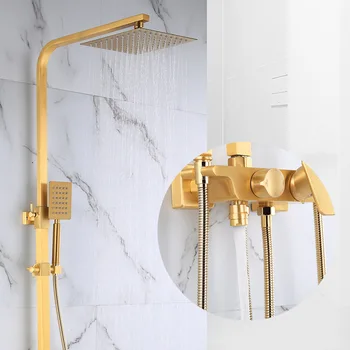 

Luxury Gold Brushed Shower Head Set Bathroom Shower Mixer Modern Bathroom Wall Shower System Bathtub Hot and Cold Water Tap