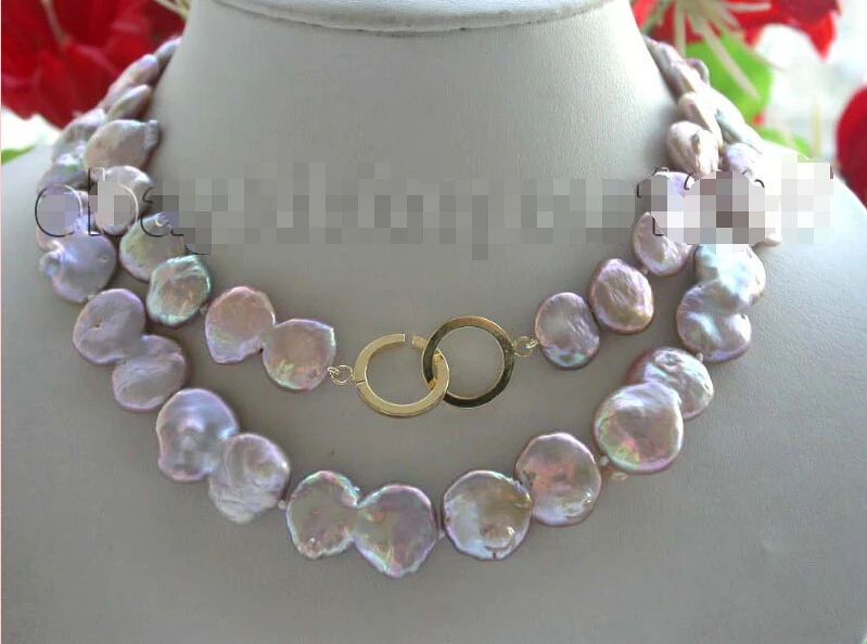 

FREE SHIPPING 33" Genuine Natural 28mm Purple coin Pearl Necklace 14KGP!