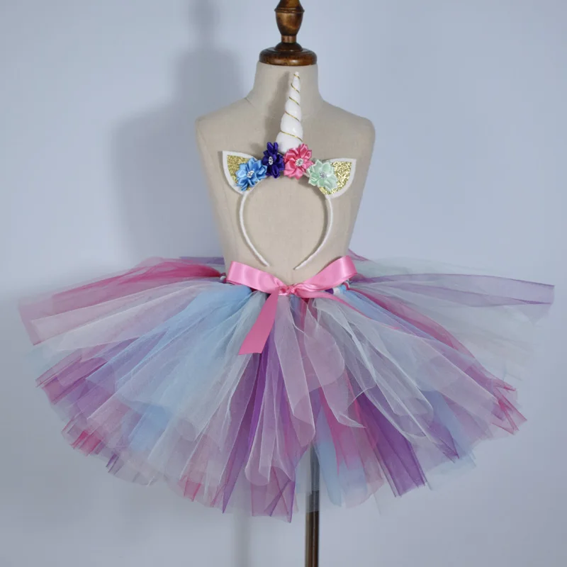 3T,4T,5T,6T,7T Birthday Party Costumes Set Sparkling Unicorn Tutu Skirt and Unicorn Headband Outfit for Girls 2T