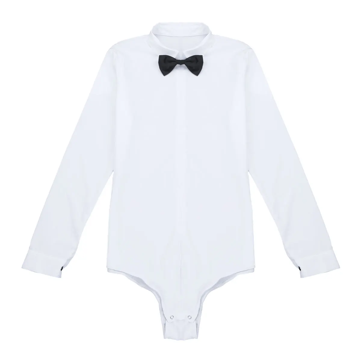 Mens Zipper Latin Shirt with Bowtie One piece Romper Shirt Ballroom Dance Dresses Wear for Men Long Sleeved Bodysuit Shirts -