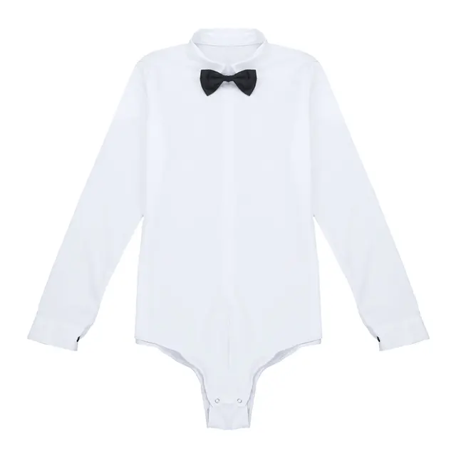Mens Zipper Latin Shirt with Bowtie One piece Romper Shirt Ballroom Dance Dresses Wear for Men Long Sleeved Bodysuit Shirts -