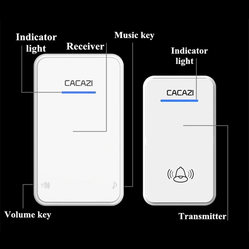 CACAZI Беспроводной дверной Звонок Новые Водонепроницаемый светодиодный AC 100-240V ЕС/США/штепсельная вилка британского стандарта дверной звонок 300 м Дистанционное 48 кольца 6 объем дверного звонка