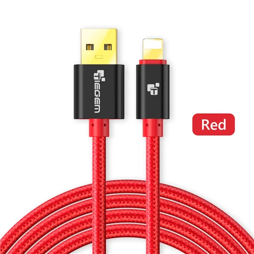 TIEGEM 1/2/3 м 2A нейлоновый usb-кабель для зарядки и Зарядное устройство кабель для передачи данных для iPhone 5 5S 6 6s 7 Plus iOS 9 10 быстрой зарядки Кабели для iPad аксессуары для мобильных телефонов - Цвет: Красный