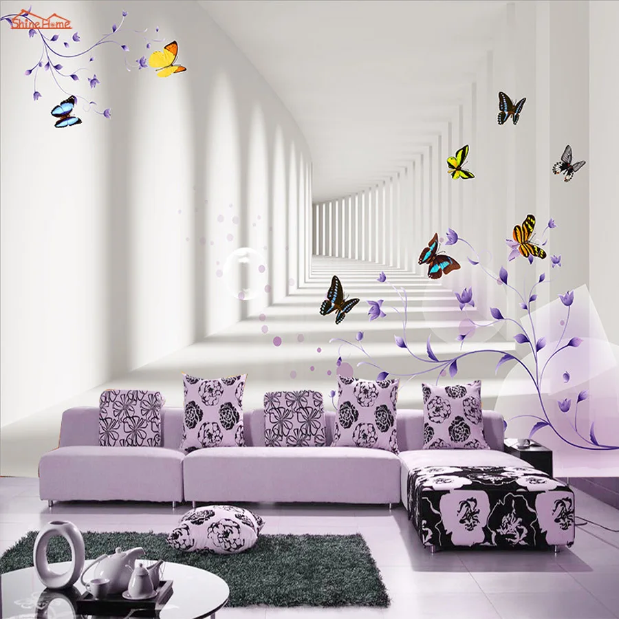 

ShineHome-Fashion Butterfly in 3D City Embossed Wallpaper 3D Room for Livingroom 3 d Wall Paper Covering Household Murals Rolls