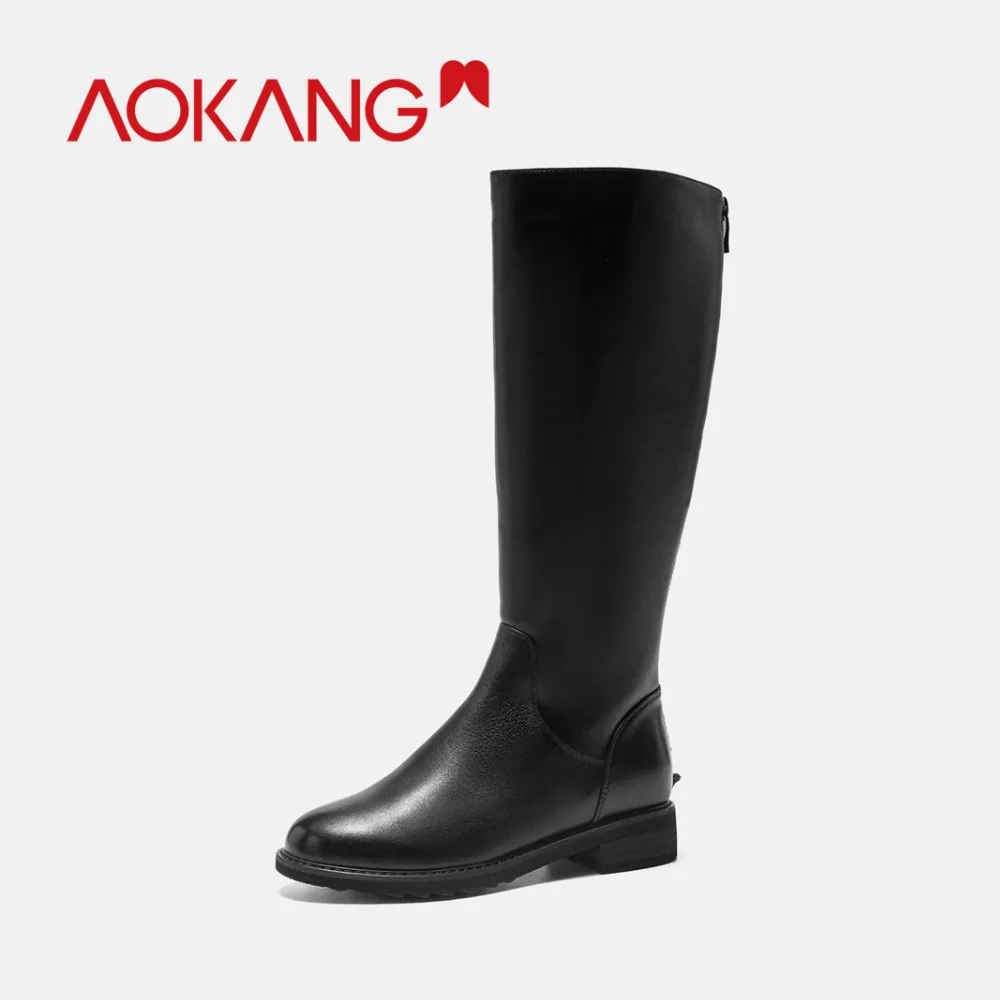 AOKANG 2018 Новый Для женщин зимние ботинки обувь с высоким берцем выше колена без