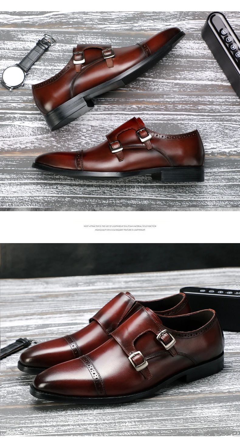 Men's Casual Shoes Mens Genuine Leather Oxfords Shoes Real Leather Shoes Men Leather Shoes Men Loafers Slip monk strap loafers   (4)