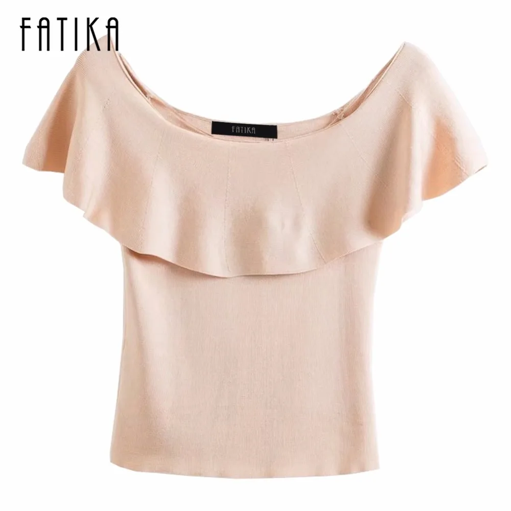 FATIKA 2017 Autumn New Butterfly Sleeve Sweater Women Fashion Slash Neck Ruffle Shrug Pullovers Tops For Woman