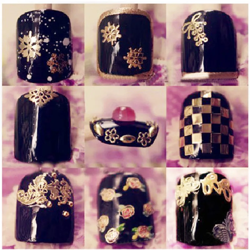 

50Pcs Aulic Hollowed-out Snowflake Butterfly Rosette Grid 3D Nail Art Metal Sticker Decoration