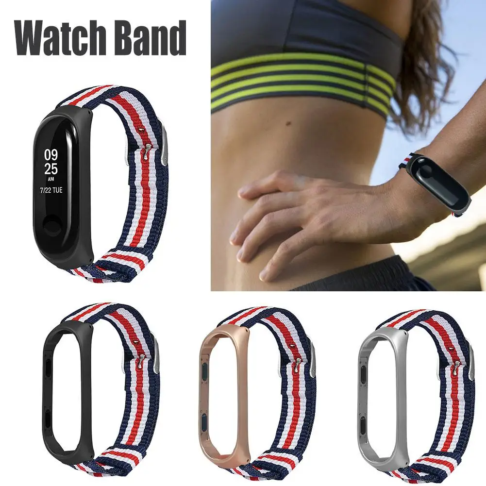 

Lightweight Nylon Adjustable Simple Five-striped Canvas Wrist Strap Replacement Band Sport Strap For XIAOMI MI Band 3