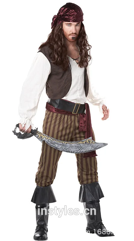 Изгой пиратский костюм Хэллоуин Мужчины Пираты Карибы Пиратская одежда толстые люди платье униформа
