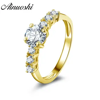 

AINUOSHI Real 14K Solid White/Yellow Gold Round Ring 4 Claws 0.8 CT SONA Simulated Diamond Wedding Engagement Women Band Ring