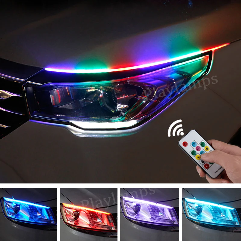 

30cm Car Slim Flexible RGB LED Strip daytime running light Remote control turn signal Flowing lamp 12V Moto Day Lights