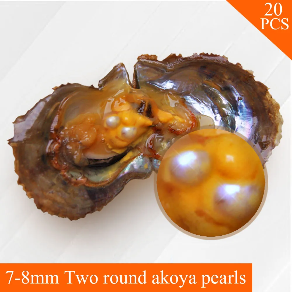 

AAA 7-8mm round Akoya twins pearl in oysters pearl with vacuum package 20pcs, free shipping via UPS