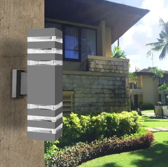 Moderno à Prova Água para Cima para Baixo de Alumínio Luminárias de Parede Lâmpada de Parede ao ar Dwaterproof Cuboid Dupla Cabeça Livre E27 Soquete ac 85-240 v Led