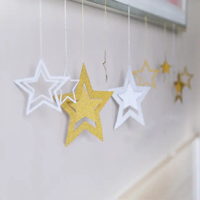 Us 1 62 34 Off 7pcs Set Hanging Hollow Stars Garland Glitter Ceiling Bunting Ornaments Kids Birthday Party Wedding Christmas Decoration Hogard In