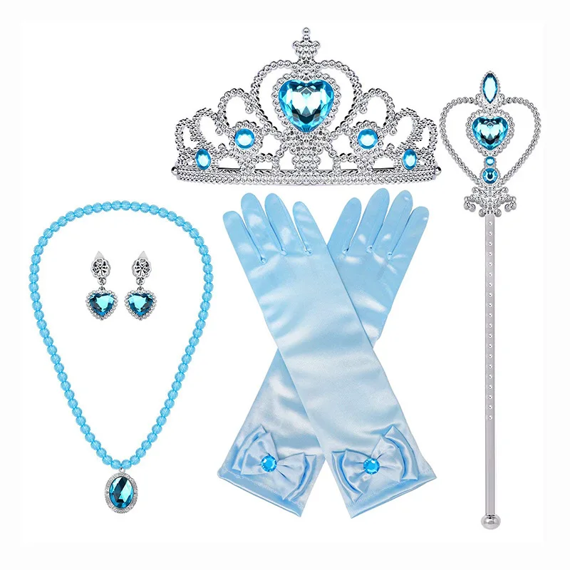 Набор из пяти предметов Принцесса Эльза красота модные игрушки ролевые игры frozenn аксессуары любовь липкая алмазная корона Волшебная бар ожерелье - Цвет: Небесно-голубой