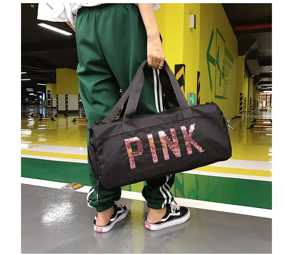 Для женщин Водонепроницаемый нейлон дорожная сумка большой Ёмкость розовый блестки сумка из искусственной кожи качество дамы выходные