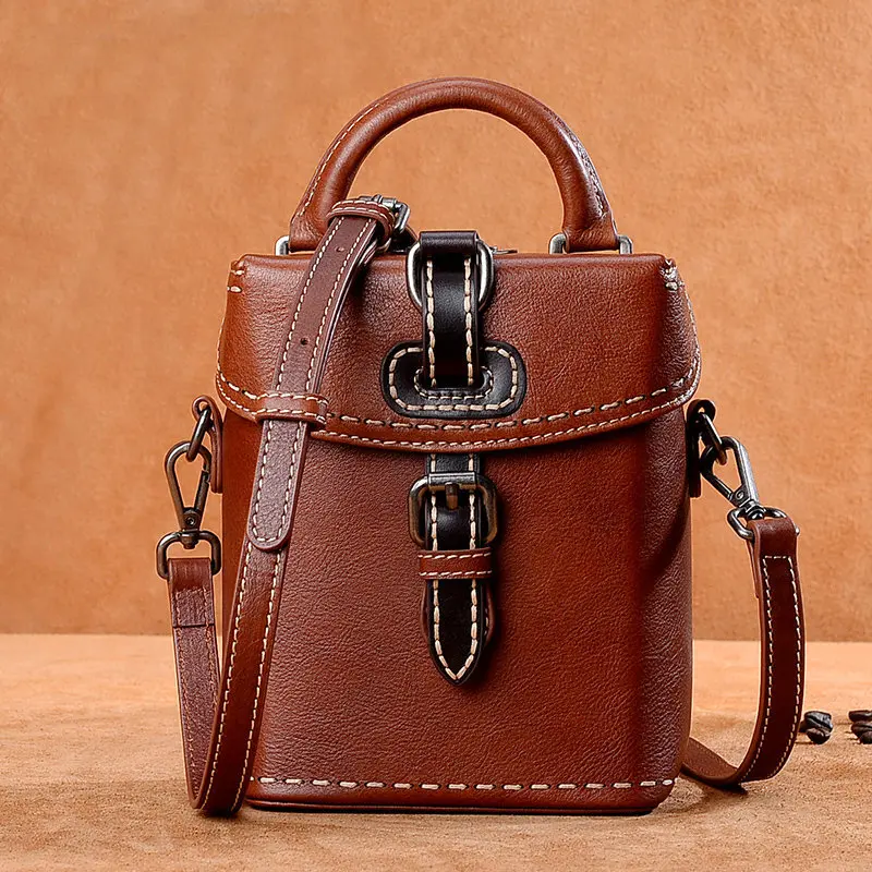 

Real Cowhide Vintage Ladies Handbags Brown Women bag over Shoulder Women's Genuine Leather Messenger Bag Female Crossbody bags