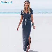 2016 Summer Dress Women V Neck Short Sleeve Furcal Long Maxi Dress Vestidos Beach Dresses Amazing S M L XL