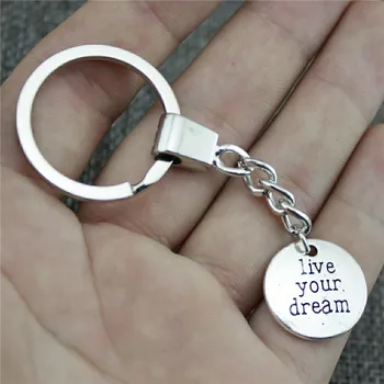 

20mm Live Your Dream Keychain Men Jewelry New Fashion Keychain Party Gift Dropshipping Jewellery