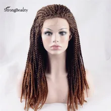 StrongBeauty Afro Twist Braided Wig Synthetic Heat Resistant Ombre Brown Mix Auburn Two Tone Lace Front Wigs for Black Women