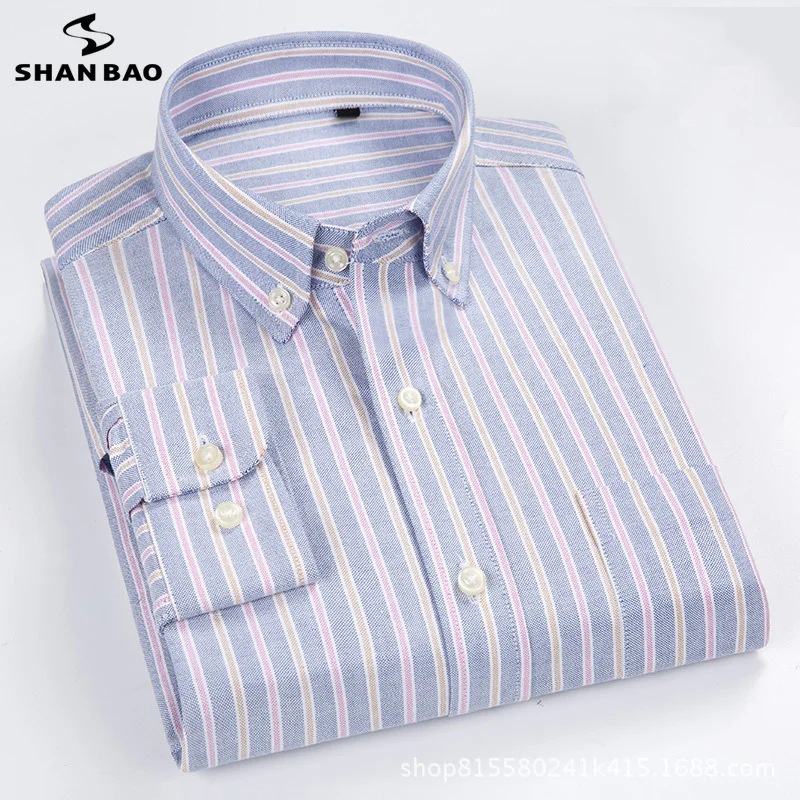 

SHANBAO brand oxford spinning men's business casual long-sleeved shirt 2019 spring new high quality cotton slim striped shirt