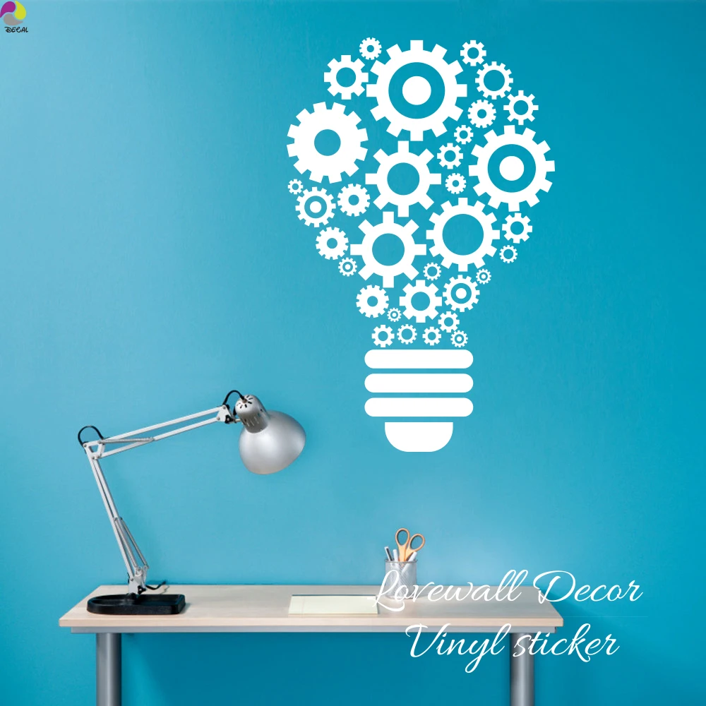 

Steampunk Gears and Cogs Geometric Bulb Machine Wall Sticker Classroom Office Kids Room Lamp Light Teamwork Decal Vinyl Decor