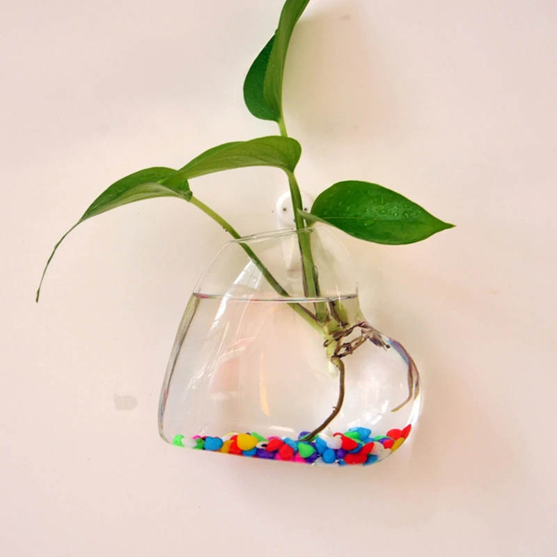 Настенная стеклянная ваза в форме сердца, прозрачная подвесная ваза для цветов, гидропонная ваза для свадебного украшения дома, стеклянные Переводные инструменты