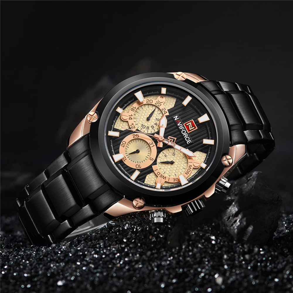 NAVIFORCE Лидирующий бренд мужские модные кварцевые наручные часы водонепроницаемые из нержавеющей стали военные спортивные часы Relogio Masculino