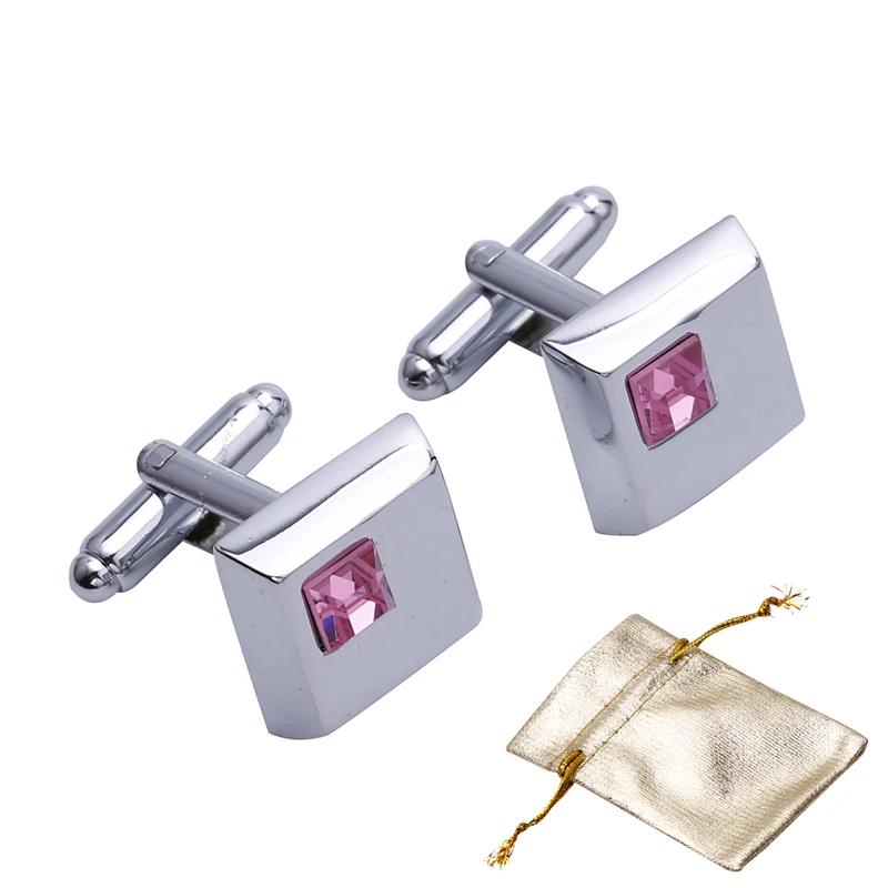 1 Pair Men's Cufflinks Cuff Links Pink Crystalin Tie Clips & Cufflinks