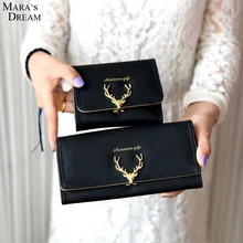 Sueño de la Mara 2017 Hembra Carpeta de La Manera de Las Mujeres Monedero Largo de la Cremallera Sólido Del Color Del Caramelo de Metal Ciervos de la Navidad Tarjeta de Carteras de LA PU los titulares de