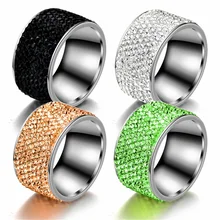 11 мм Размеры 6,5-14 классический Нержавеющая сталь зеленый оранжевый черный прозрачный каменные кольца с настоящими Австрийскими кристаллами Для женщин свадебные Обручение кольца